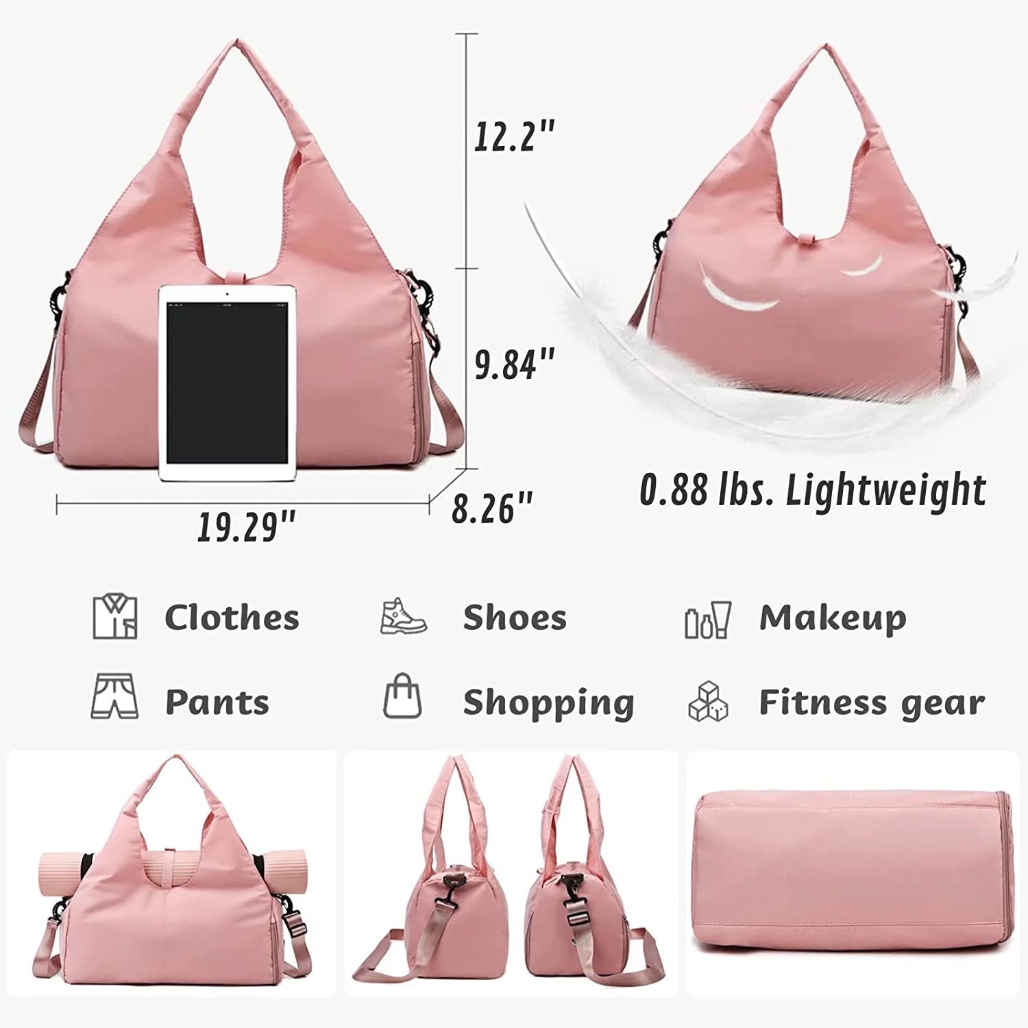 Women's Yoga Gym Bag - Duffel with Yoga Mat Holder, Shoe Compartment, and Wet/Dry Pockets for Travel 