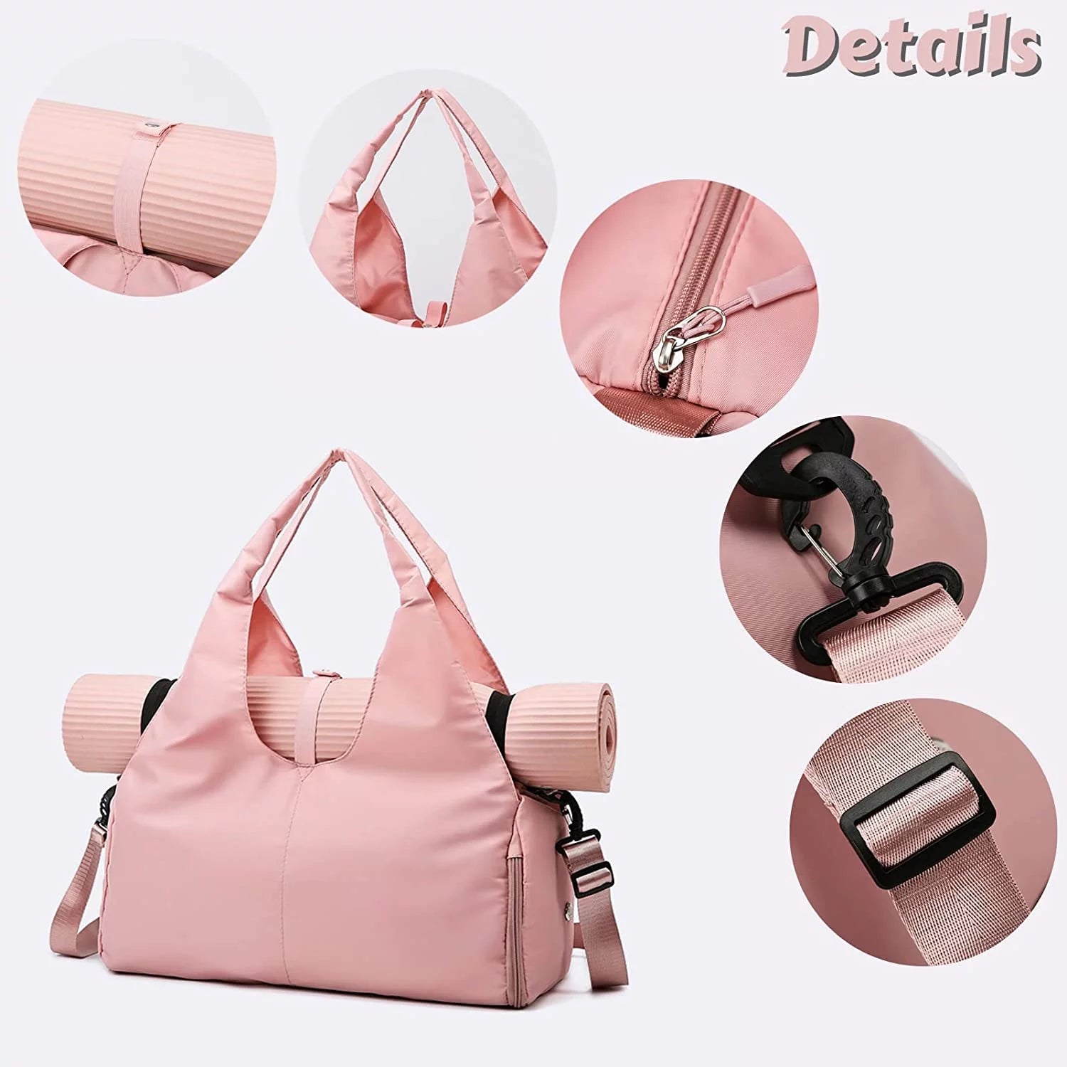 Women's Yoga Gym Bag - Duffel with Yoga Mat Holder, Shoe Compartment, and Wet/Dry Pockets for Travel 